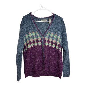 Northern Isles Wool Blend V Neck Button Up Cottagecore Grandma Women’s M Sweater